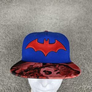 Batman DC Comics Hat Cap Snap Back Mens One Size Blue Red Logo Flat Brim Graphic